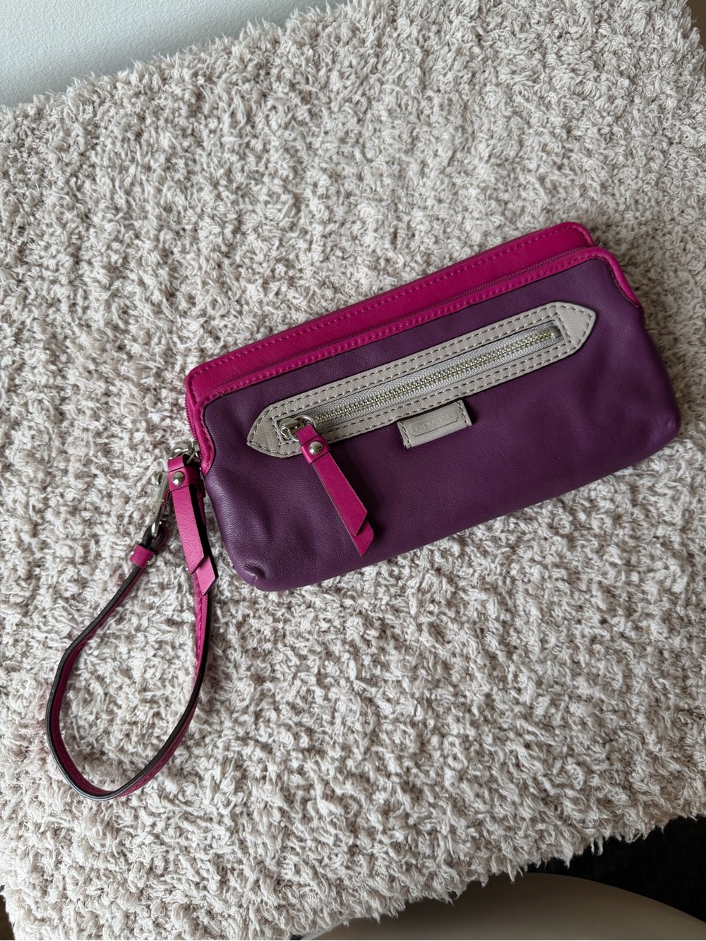 Coach Purple & Pink Leather Wristlet Clutch